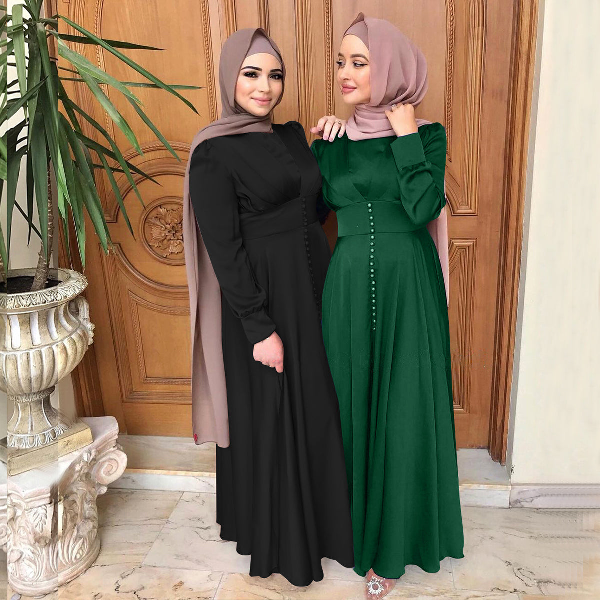 #412 muslim lady dress satin elegant long dress