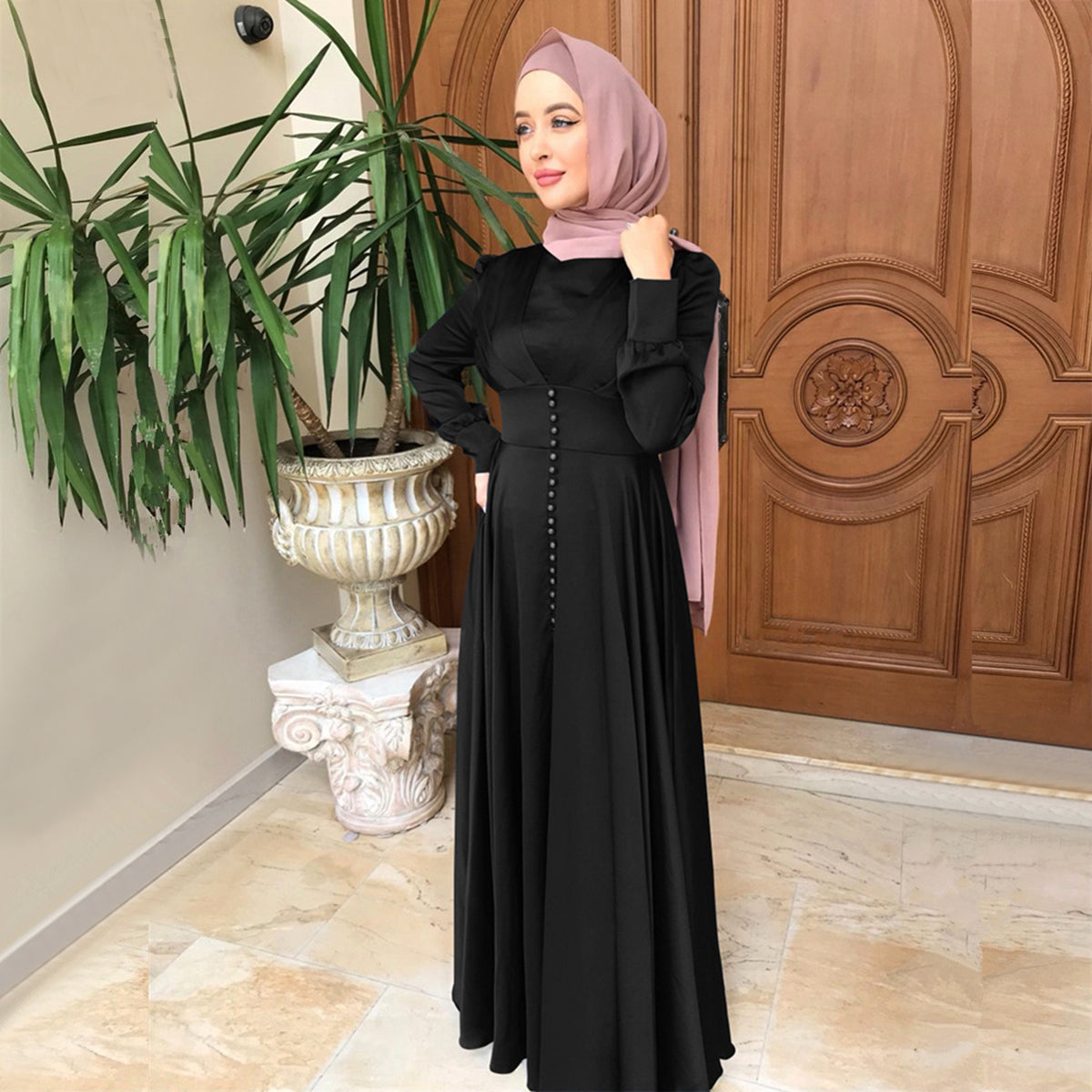 #412 muslim lady dress satin elegant long dress