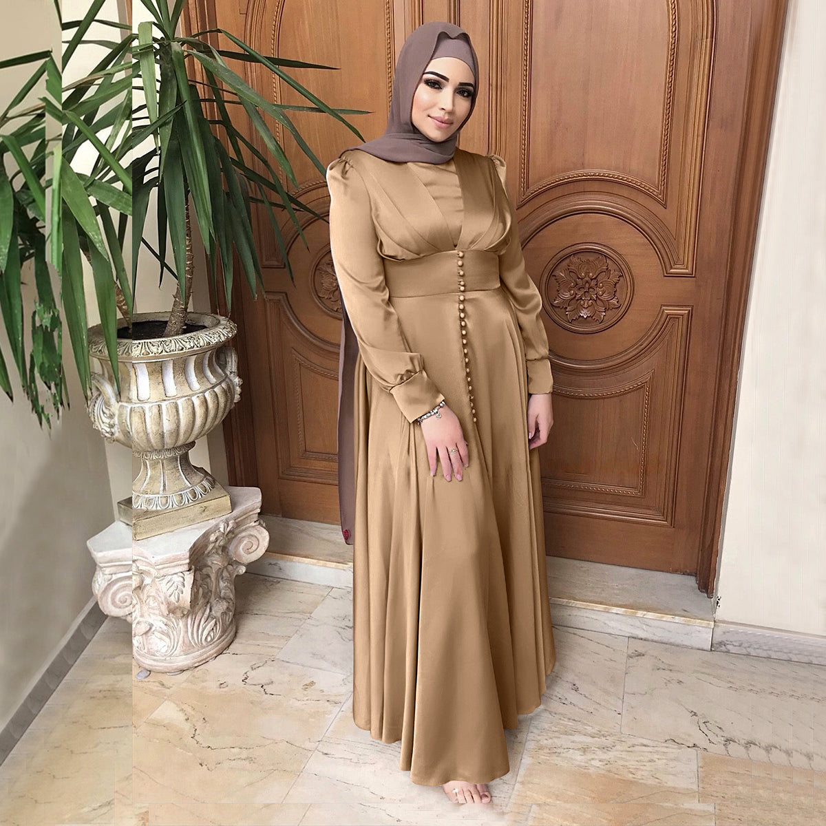 #412 muslim lady dress satin elegant long dress