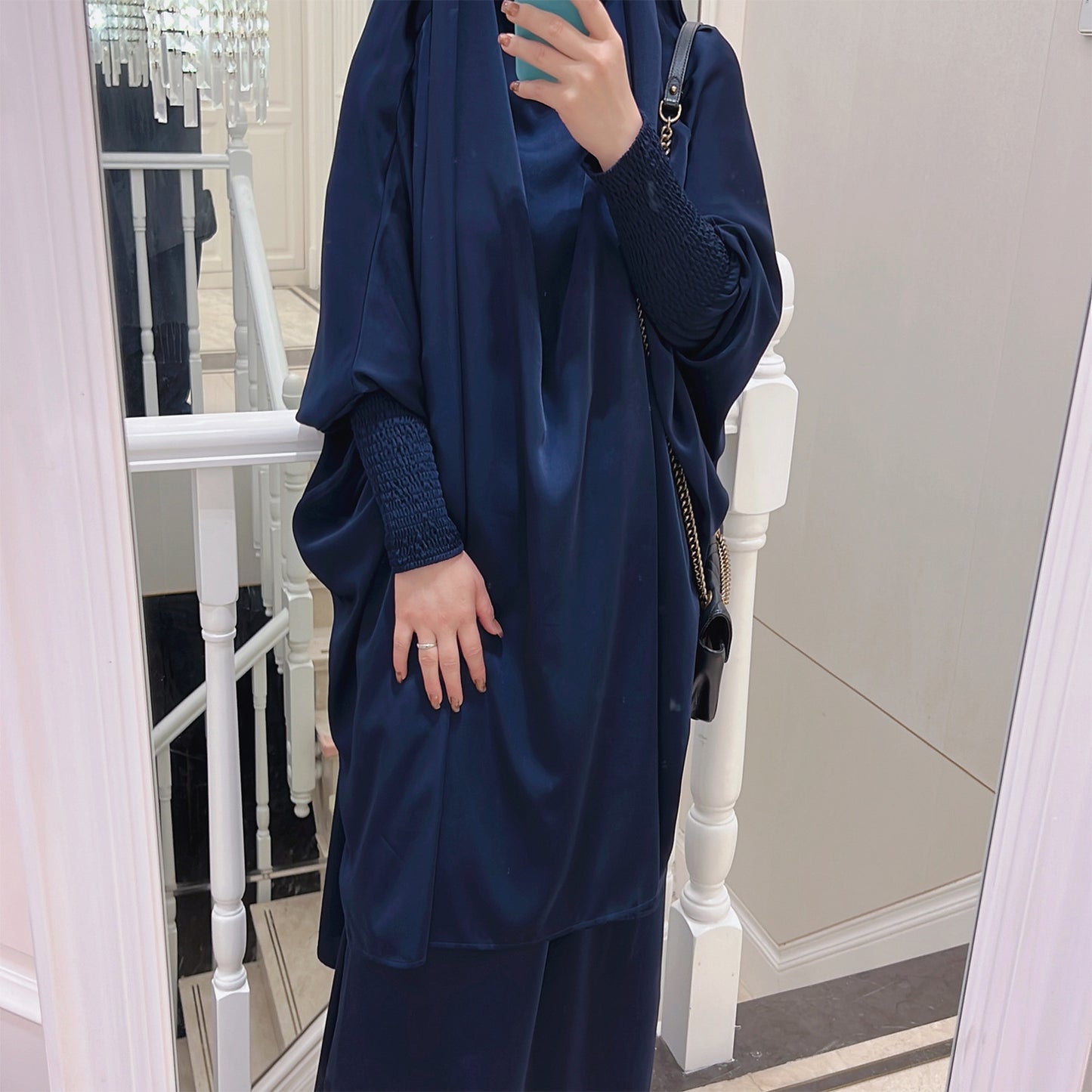 #618  satin velvet 2 pcs Jilbab with pocket