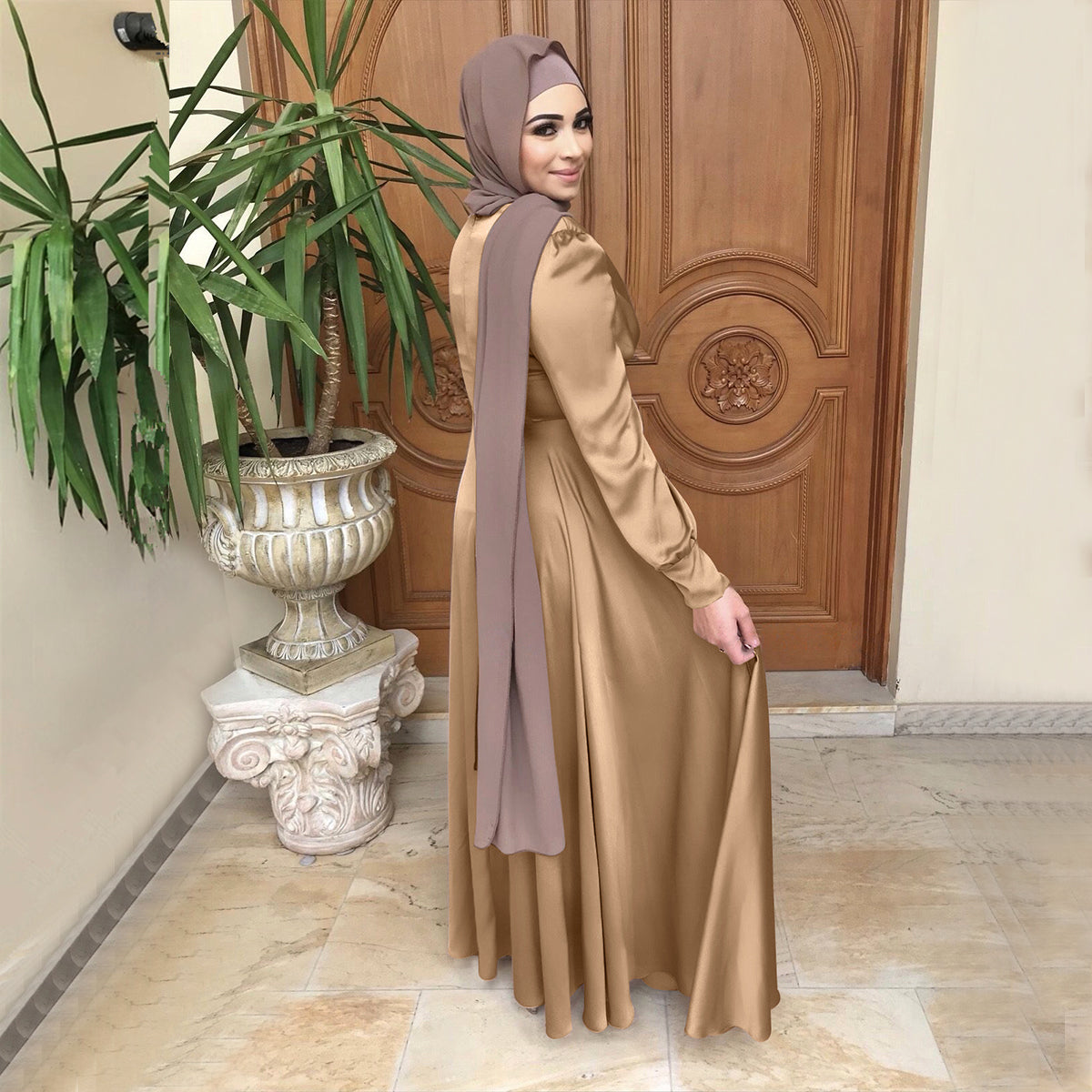 #412 muslim lady dress satin elegant long dress