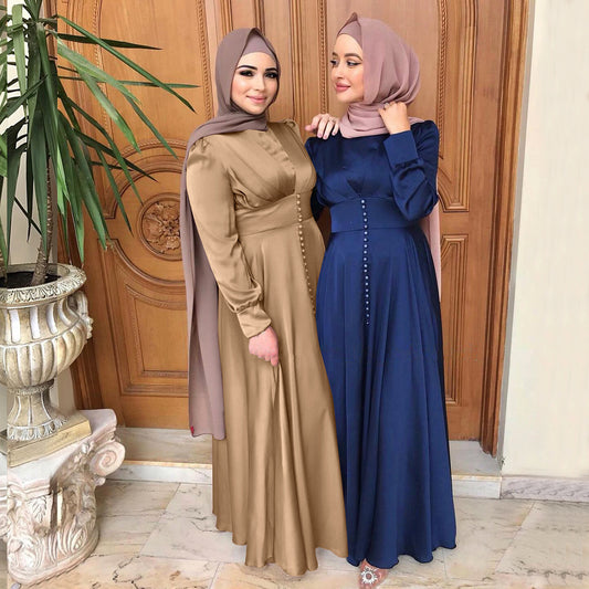 #412 muslim lady dress satin elegant long dress