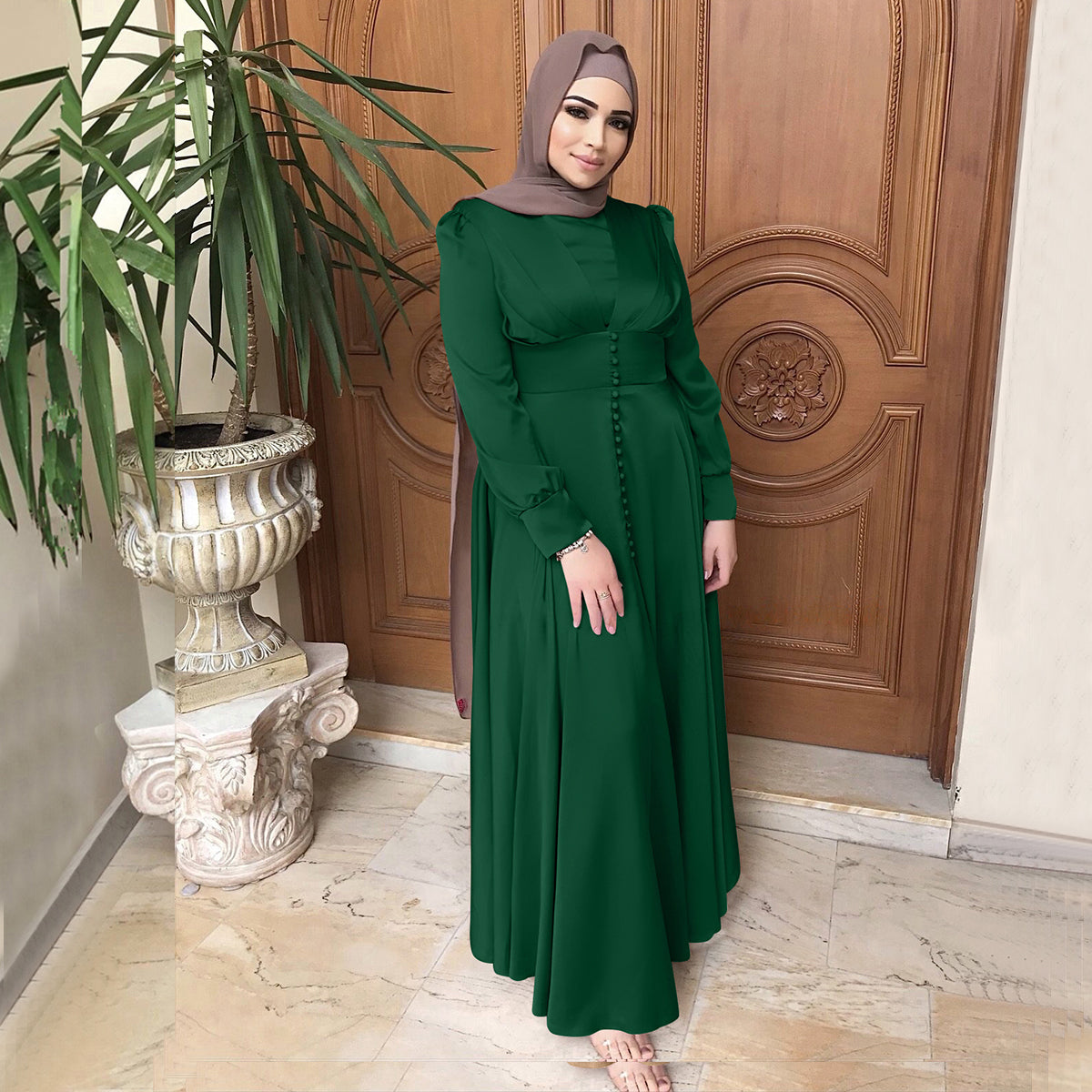 #412 muslim lady dress satin elegant long dress