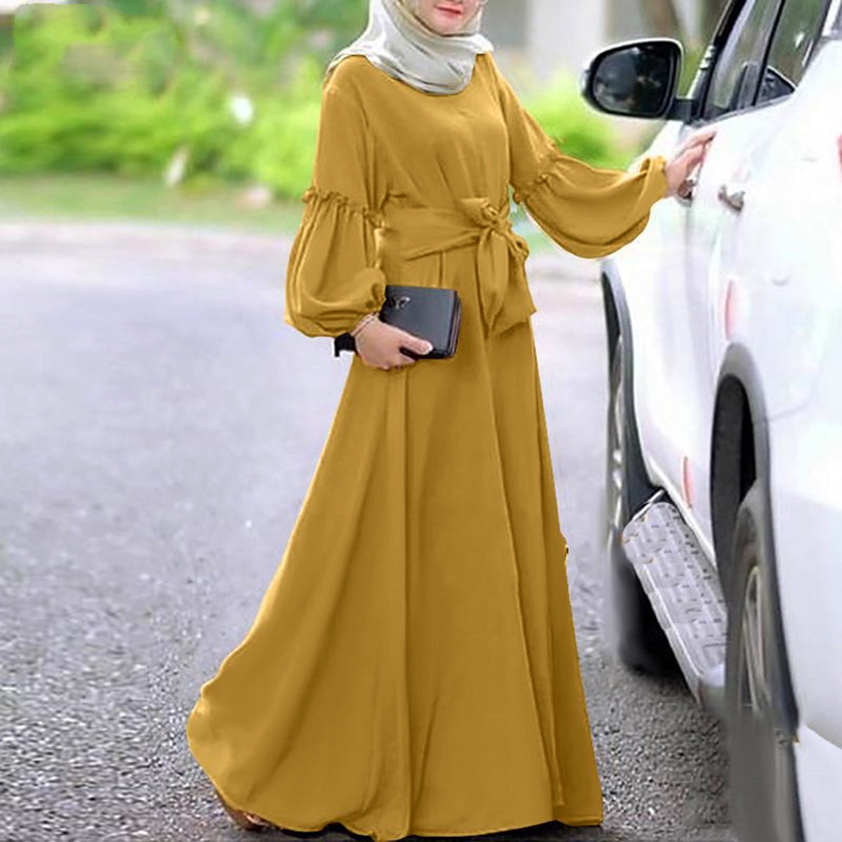 #303 balloon sleeve elegant long dress