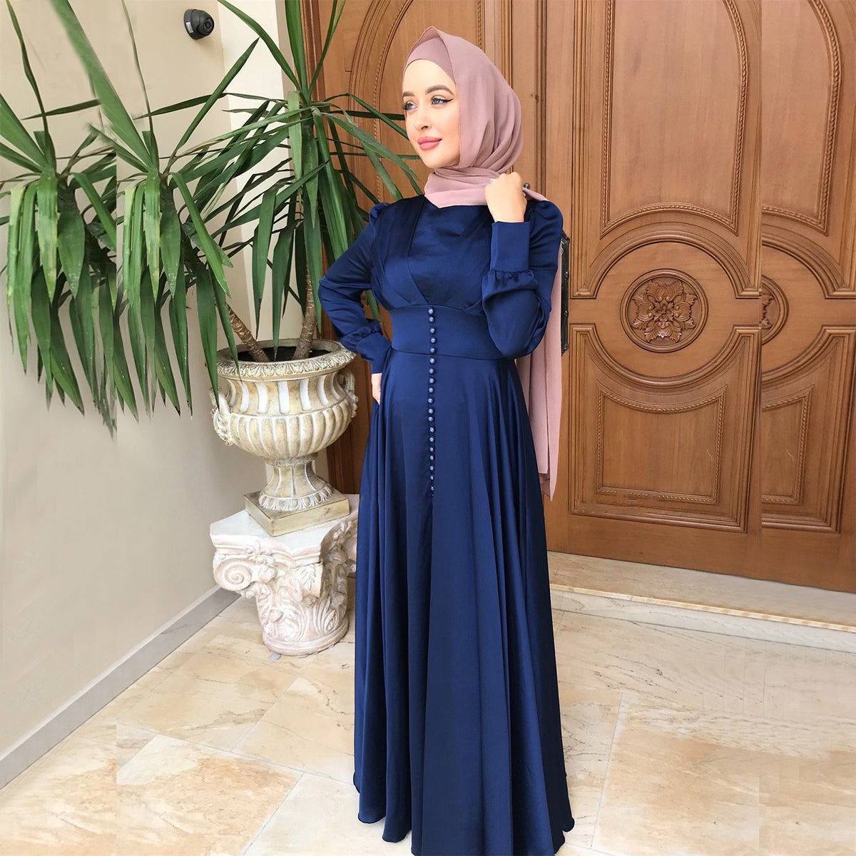 #412 muslim lady dress satin elegant long dress