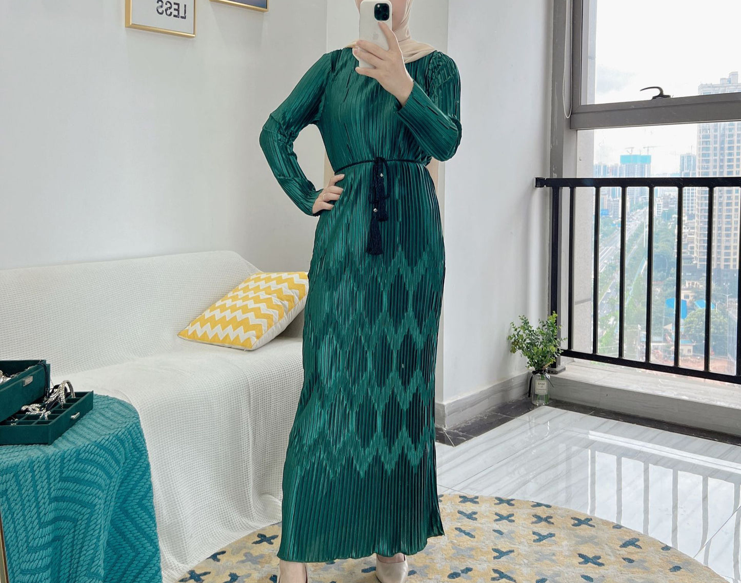 #520 women lady dress beautiful abaya Brown Navy