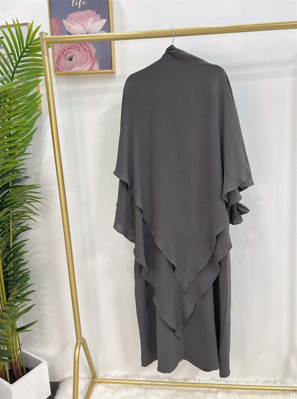 #591 lady slip abaya ruffled sleeve crepe material