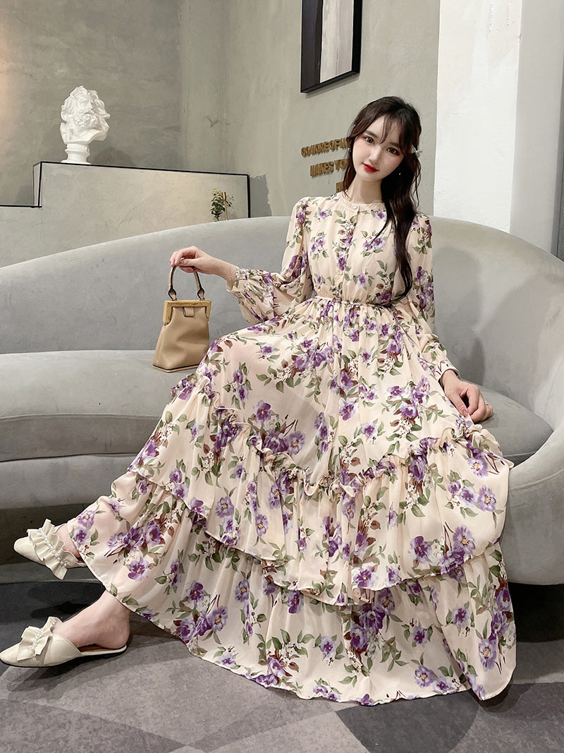 Chiffon flower dress 3 layers