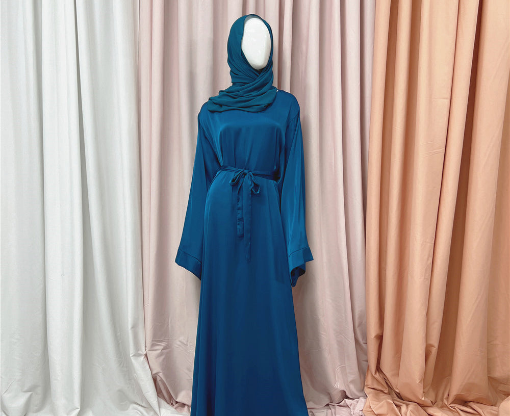 #503 Satin closed abaya with hijabs