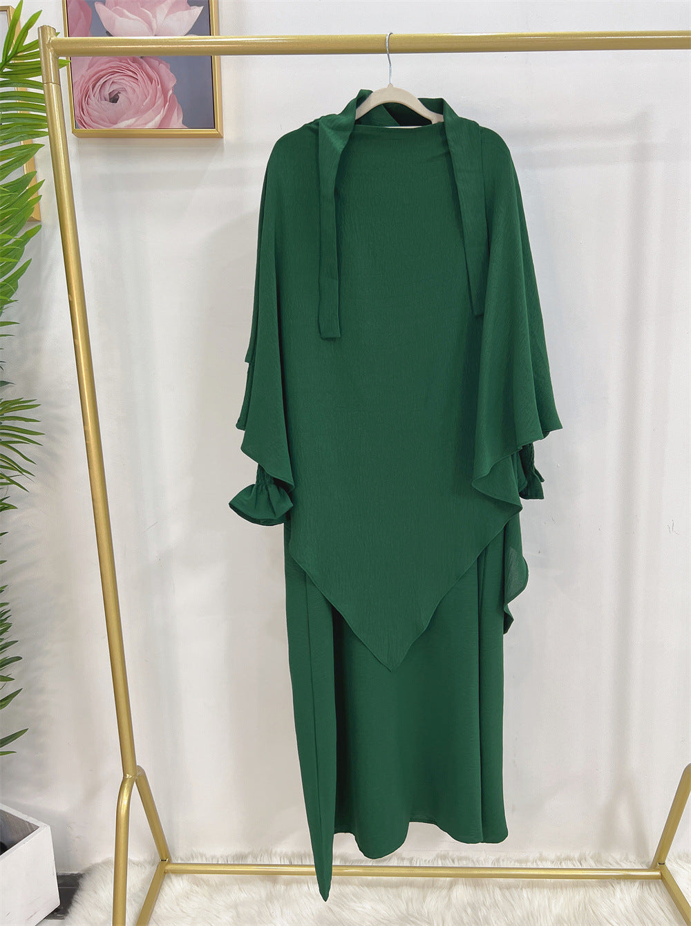 #591 lady slip abaya ruffled sleeve crepe material