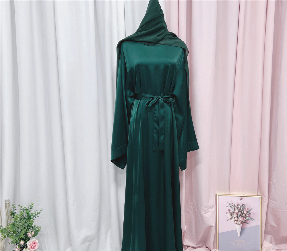 #503 Satin closed abaya with hijabs