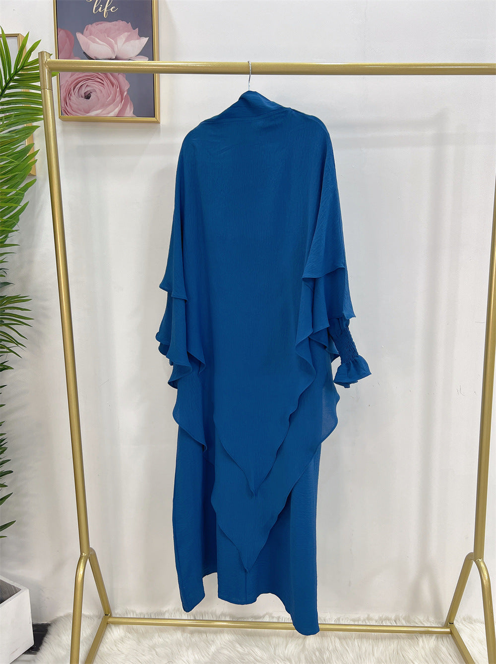 #591 lady slip abaya ruffled sleeve crepe material