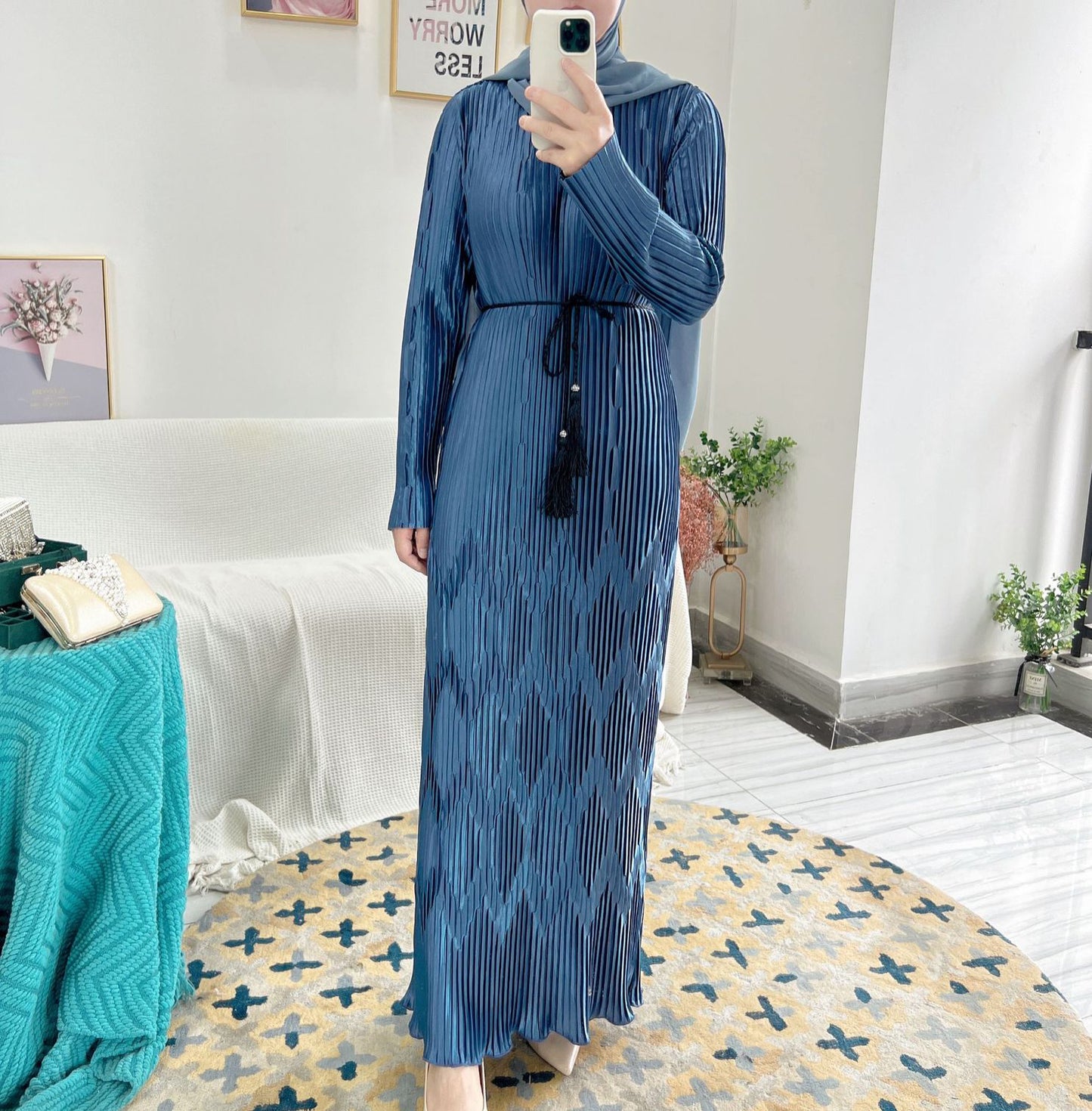 #520 women lady dress beautiful abaya Brown Navy